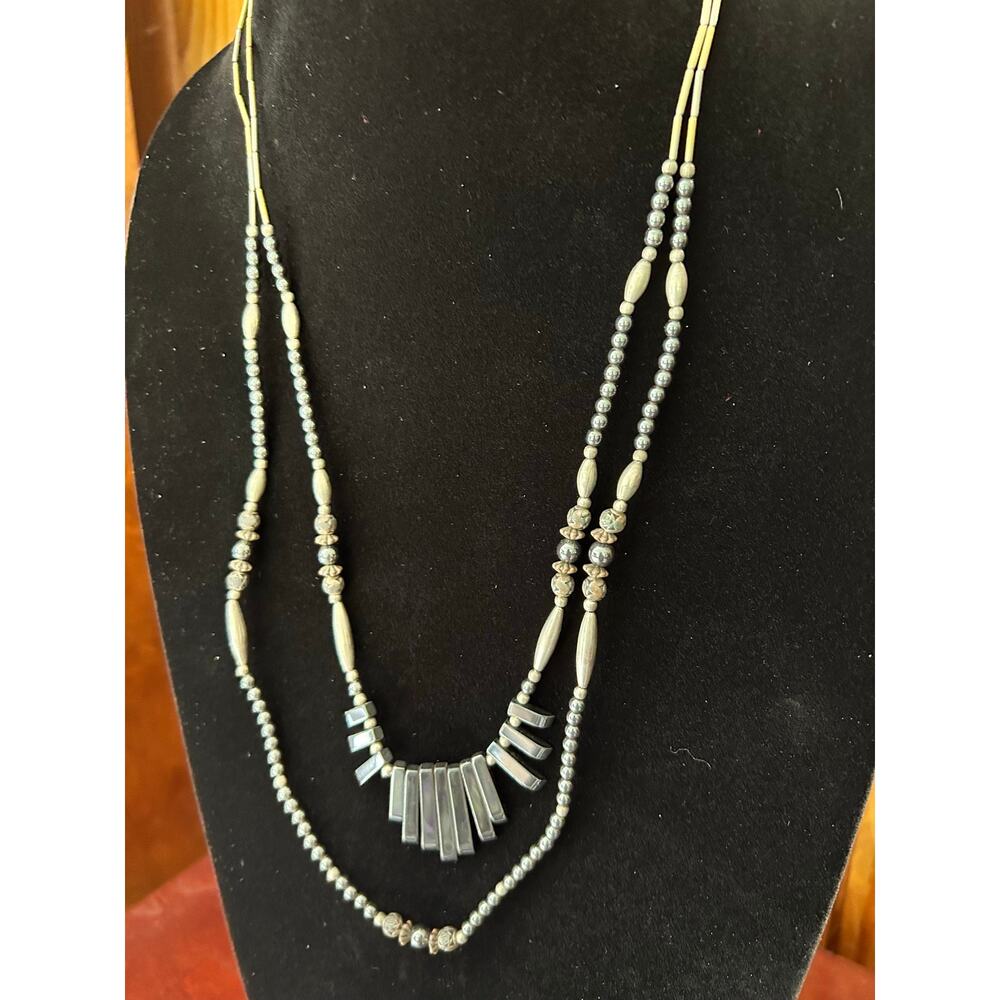 Vintage 2-Strand Liquid Silver & Pearl Necklace Marcasite Accent 28" - Picture 3 of 12